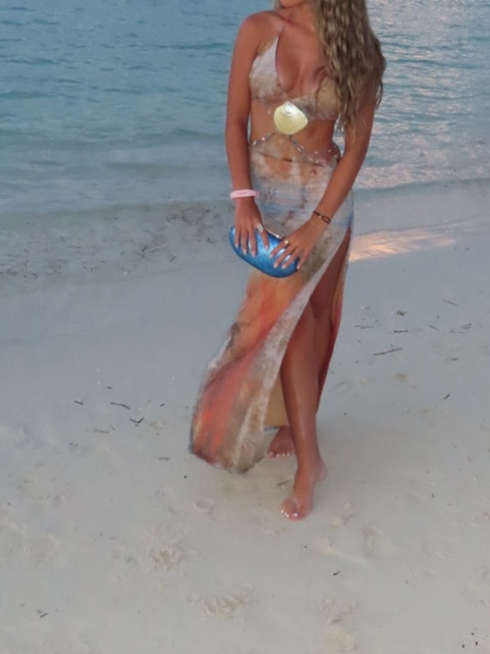 Ceairra Mesh Seashell Maxi Dress - Blue/combo